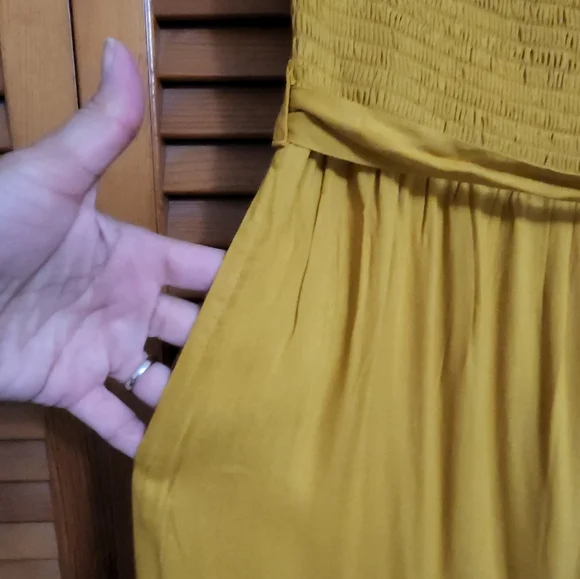 Mustard Color Smocked Strapless Jumper - Picture 7 of 10